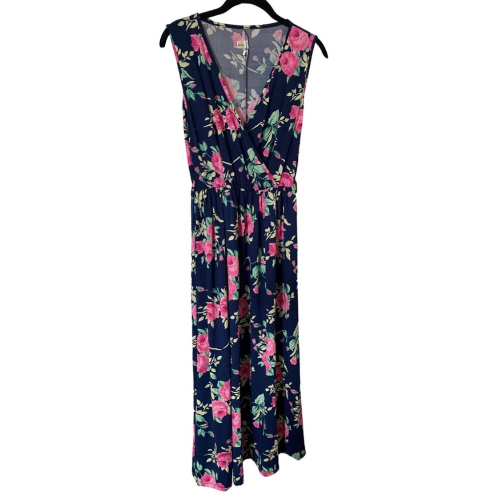 Floral Large V Neck Dress Floor Length